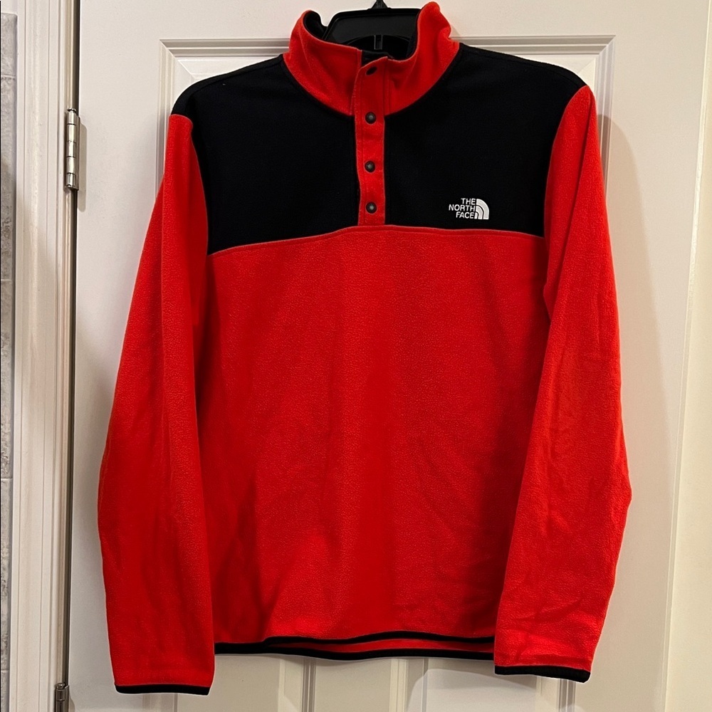 The North Face Red and Black Snap-Front Fleece Pullover